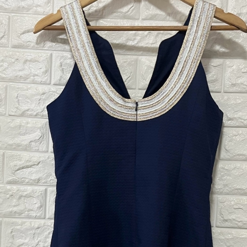 Lilly Pulitzer Navy Dress with Gold Embellishments-Kentucky Derby - Picture 3 of 8